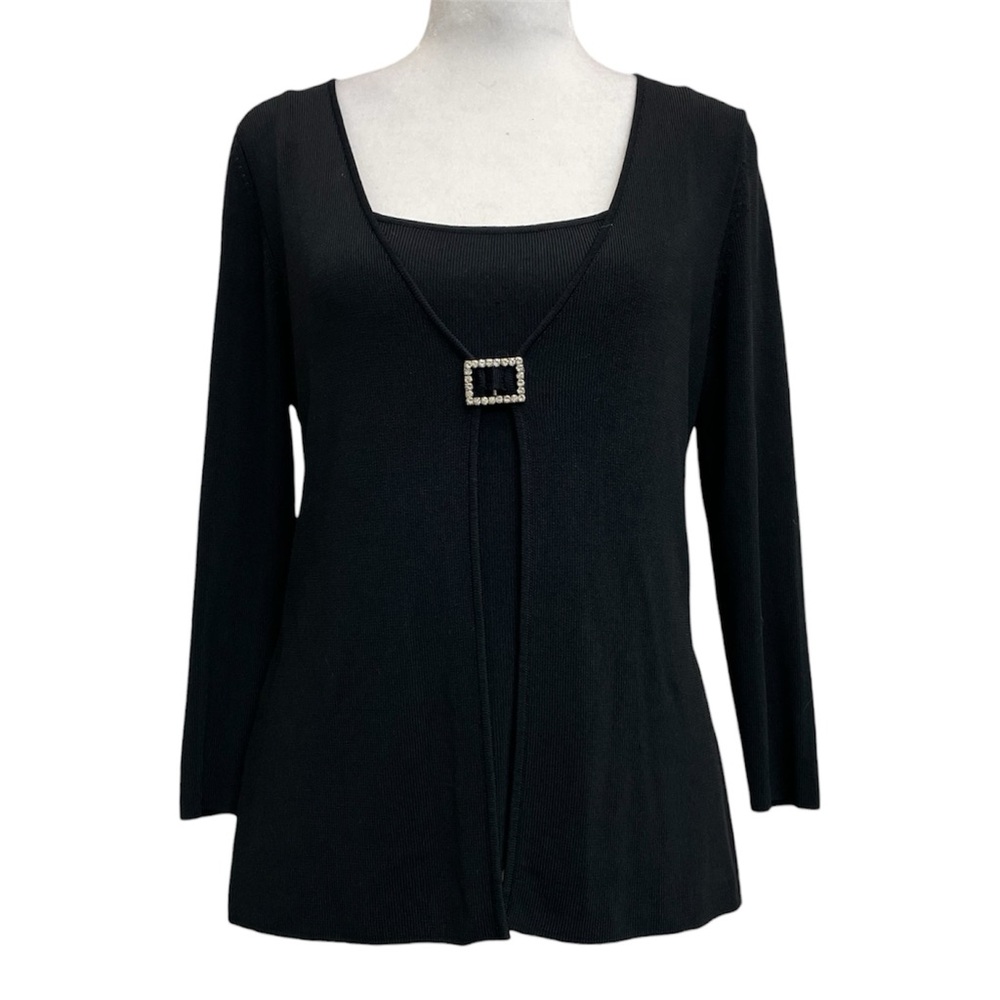 Sarah B Studio Vintage 90s Black Rhinestone Buckle Knit Top
